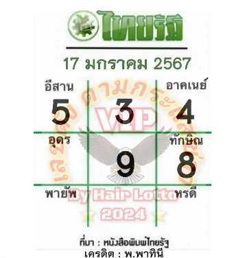 หวยไทยรัฐ 17-1-67