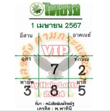 หวยไทยรัฐ 1-4-67